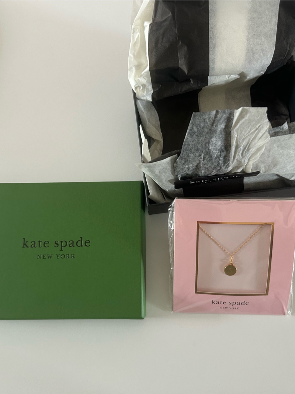 New Kate spade gold S necklace with box